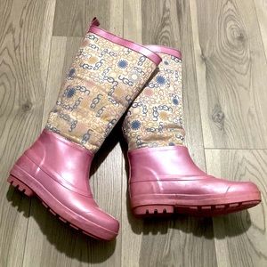 UGG Australia 7500 Logo Rain Boots Tall Knee High Water Proof Pink Gold Size 7